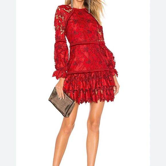 NWT Elegant Red Lace Mini Dress Sz L - Picture 1 of 12